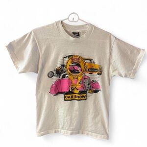 Vintage Screen Stars Cream Tee with Pink & Yellow Car Graphics